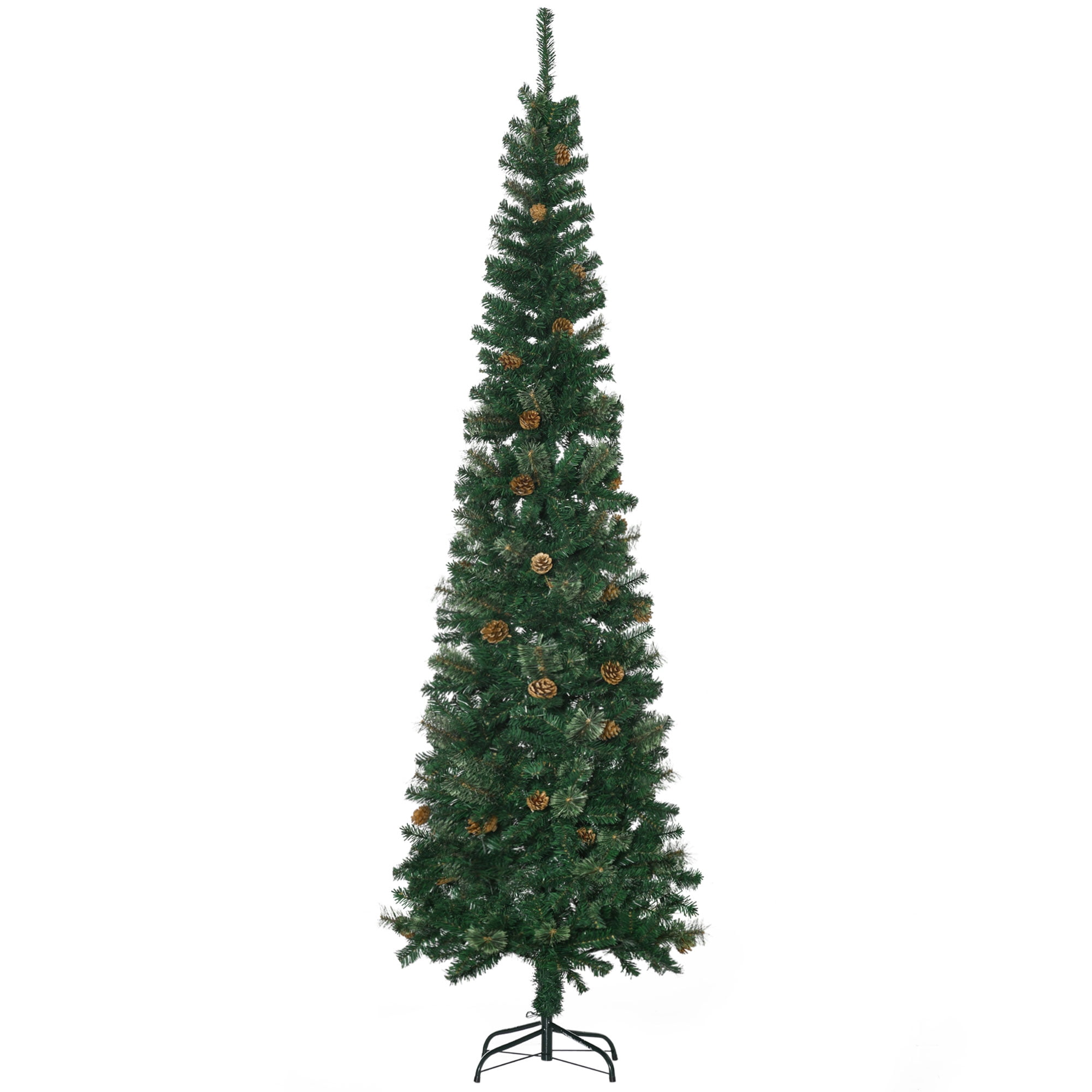 Astoutdoor 7.5 ft Pencil Artificial Christmas Tree with Pine Cones, Green, Indoor Use