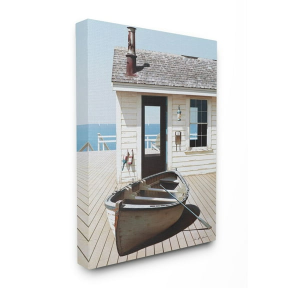Stupell Industries Boat On Boardwalk Tranquil Coastal Boathouse Painting Nature Painting Gallery Wrapped Canvas Art Print Wall Art, 24 x 30