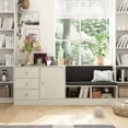 thumbnail image 2 of WIAWG Upholstered Shoe Storage Bench with Drawers, Beige Seat with Black Cushion, 3-Drawer and Open Shelves,Off-White, 2 of 8