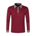 thumbnail image 4 of WTOBBY Men's Long Sleeve Plaid Collar Polo Shirt Golf Tee Basic Casual Top with Lightweight Regular Fit for Everyday Wear and Trendy Style,Wine S, 4 of 5