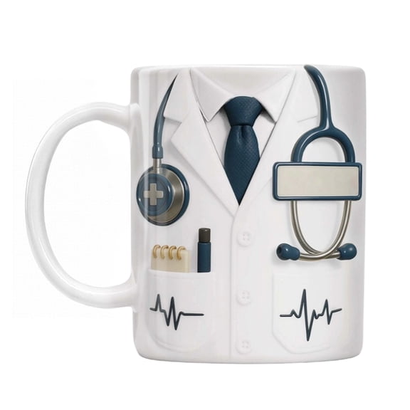 Personalize Doctor Name Ceramic Coffee Mug with 3D Stethoscope Heartbeat Pattern Cup Gift for Hospital Professional