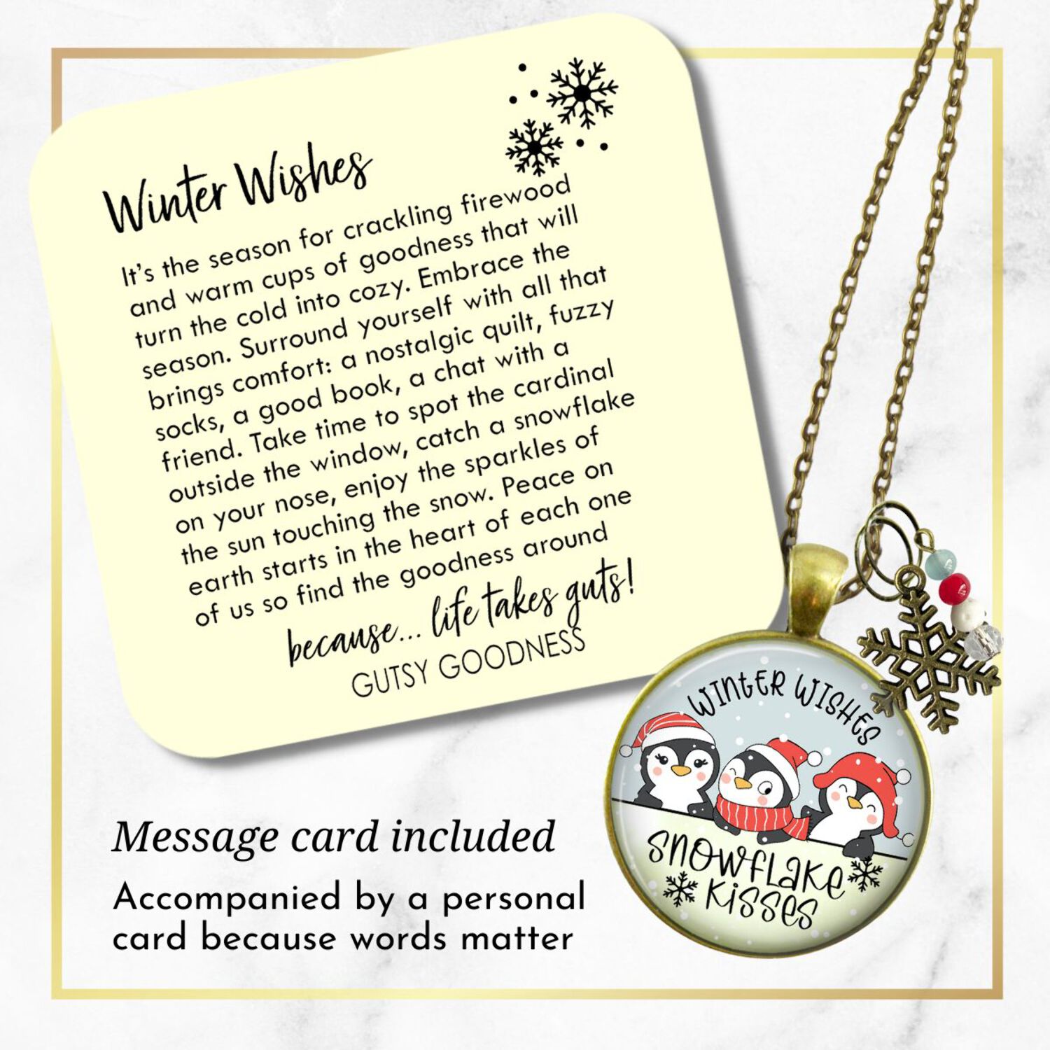 Christmas Penguin Stocking Stuffer Key Chain Jewelry Winter Wishes Snowflake Kisses Charm Handmade