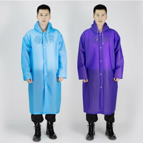Durable Mens Womens One-piece Waterproof Jacket Rain Coat Hooded Button Raincoat