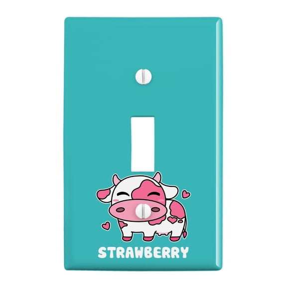 Cute Kawaii Strawberry Milk Cow Plastic Wall Decor Toggle Light Switch Plate Cover