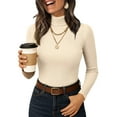 thumbnail image 2 of Women's Turtleneck Sweater 2025 Long Sleeve Shirts Fall Trendy Tops Slim Fitted Ribbed Knit Basic Casual Sweater Beige S, 2 of 6