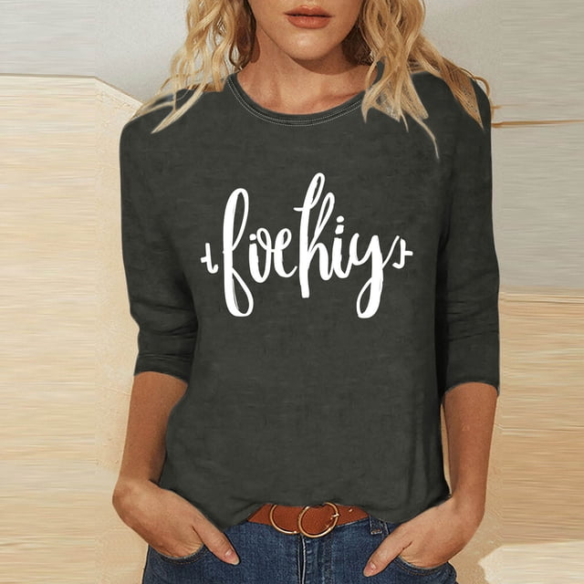 TaTaai Women's Casual Green Print Blouse Round Neck 3/4 Sleeve St. Patrick's Day T-Shirt Loose Fit Irish Holiday Spring Wear Gift