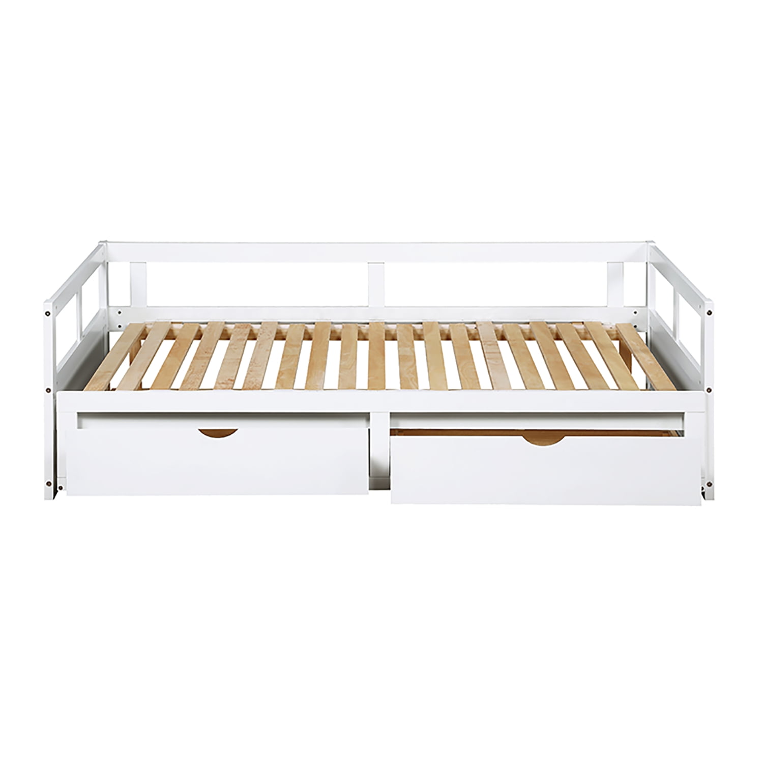 Gewnee Solid Wood Twin Size Extending Daybed with Two Storage Drawers,White