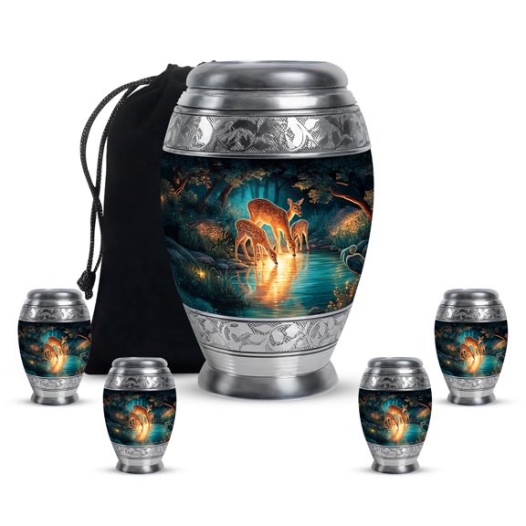 Yatskia Forest Deer Urns for Human Ashes Adult Female, Decorative Urns for Human Ash, Funeral Burial Keepsake Urn for Ashes Adult Male, (Monar 10 Inch and 3 Inch)