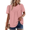 thumbnail image 2 of CHGBMOK Womens T-Shirts Mode Décontractée Manches Courtes Col Rond Plié Blouse Tailles S, 2 of 6