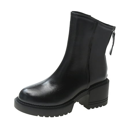 

XINSHIDE Women Ankle Boots Female Casual Solid Leather Back Zip High Heel Fashion Short Boots Fashion Shoes