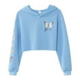 thumbnail image 3 of YONGHS Kids Girls Hip Hop Dance Hoodies Long Sleeves Pullover Butterfly Printed Sweatshirt Crop Tops Light Blue 16, 3 of 5