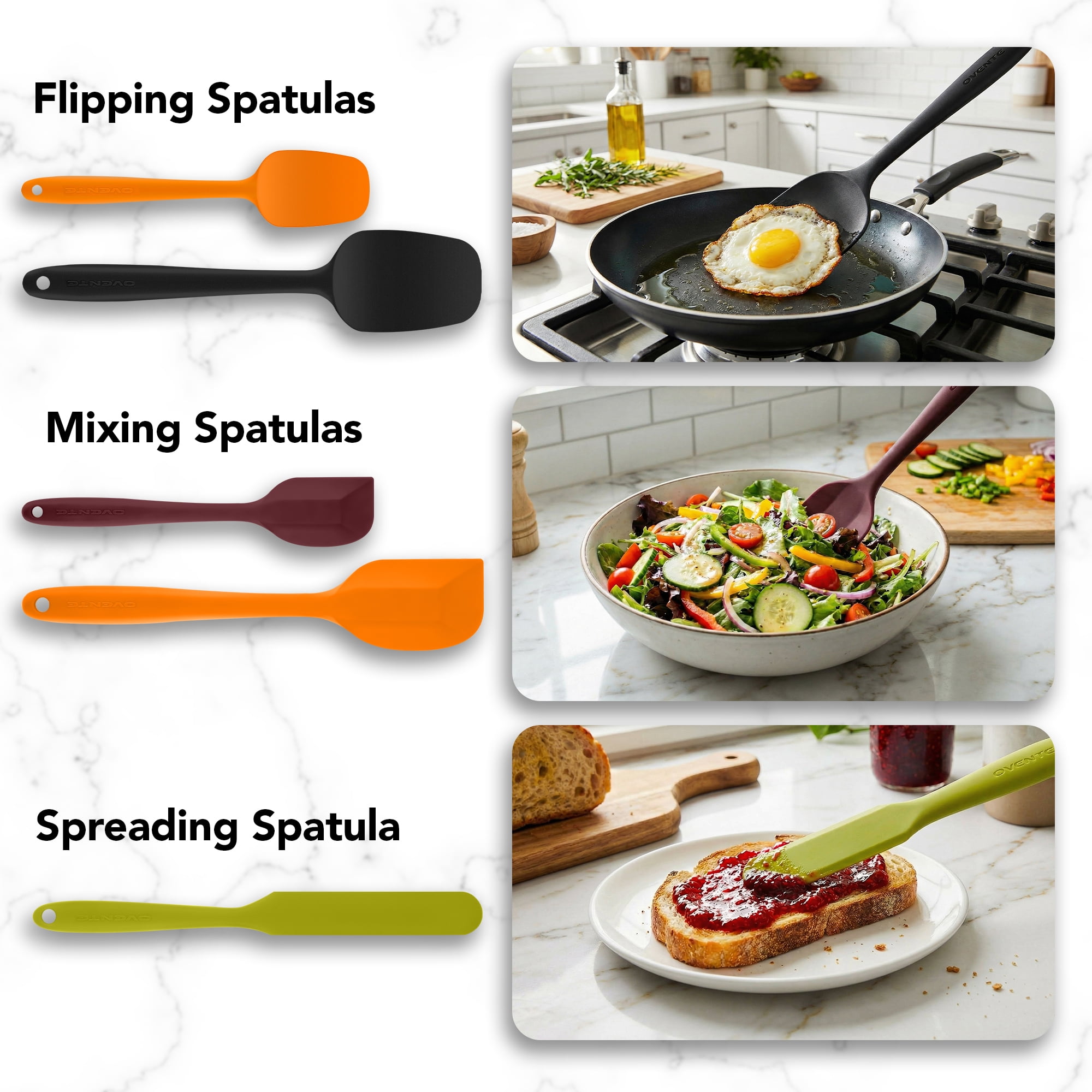 OVENTE Silicone Spatula Set of 5, Heat Resistant, Multicolor SP12305LBGOPR | Food Grade Rubber Spatula, BPA-Free and Dishwasher Safe, Nonstick Kitchen Utensils for Baking, Cooking and Mixing