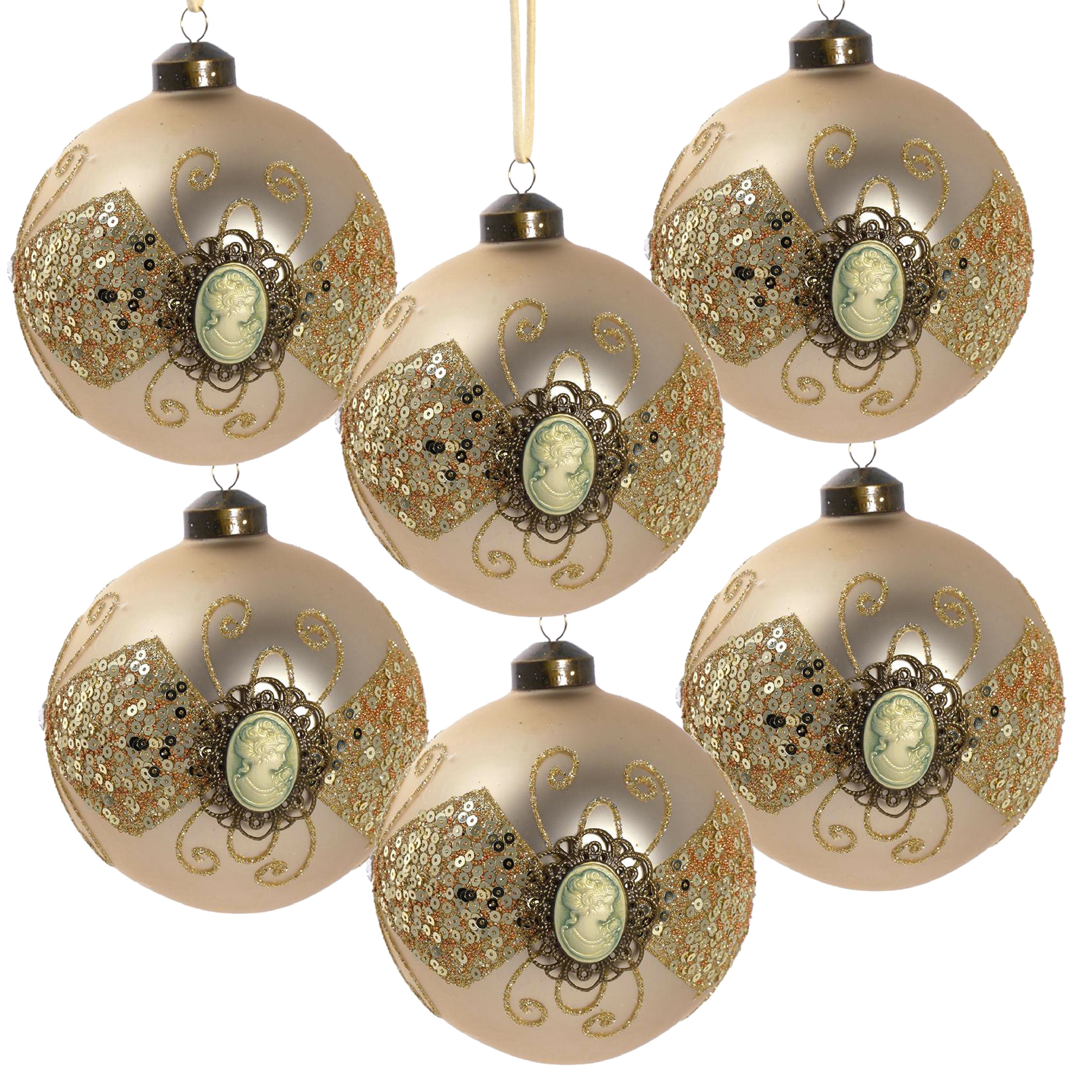 Set of 6 Glass Christmas Ball Ornaments with Glitter and Painting Design by Riccardo Tree Decor
