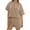 Khaki, variant on Short Sleeved 2 Pieces Waffle Knit Set Casual .loose Tops and Shorts Pants Lounge Sets