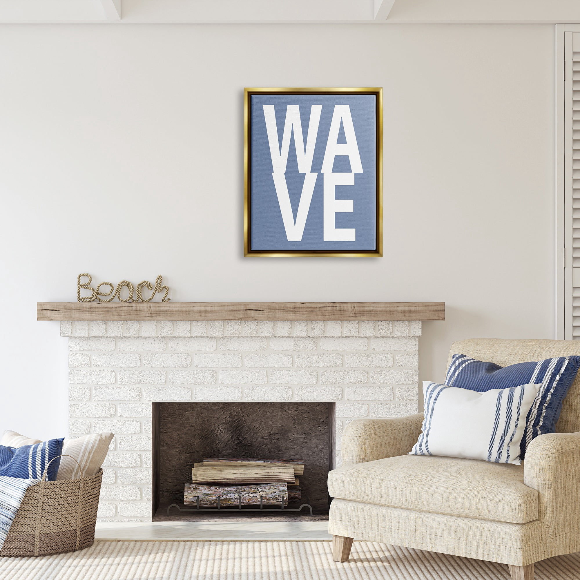 Stupell Industries Nautical Wave Text Nature Painting Gold Floater Framed Canvas Art Print Wall Art, 25 x 31