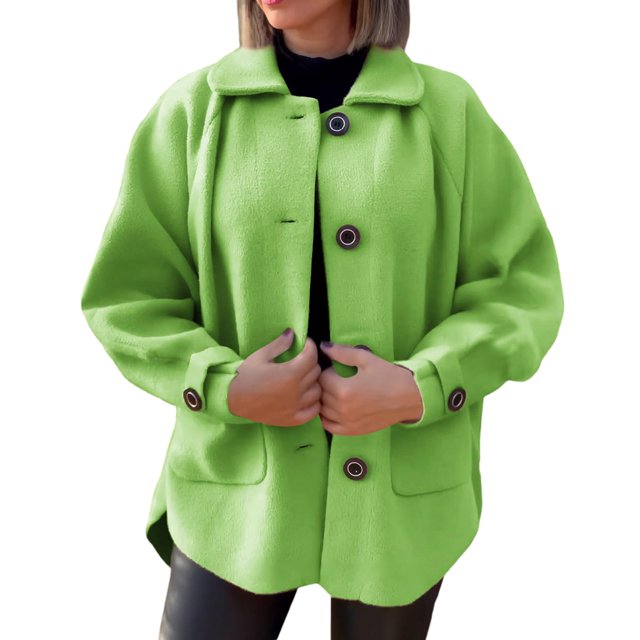 Plus Size Women's Soft Wool Button Down Coat With Pockets Stylish Warm Outerwear For Fall And Winter Season