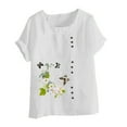 thumbnail image 4 of FloHua Womens Blouses Short Sleeve Round Neck White Blouses for Women Clearance Flower Print Button Front Women Casual Plus Size Tops, 4 of 5