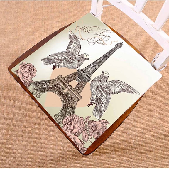 PKQWTM Vintage Card With Eiffel Tower Chair Pads Chair Mat Seat Cushion Chair Cushion Floor Cushion Size 16x16 inches