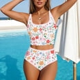 thumbnail image 4 of Guluxicc Women's Floral Printed Bikini Sets High Waisted Contrast Trim Round Neck Crop Top Bathing Suits Tankini Swimsuits Sets for Beach Summer Swimwear, 4 of 9