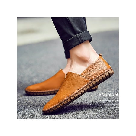 

Daeful Men Shoes Closed Toe Loafers Low Top Flats Men s Cozy Lightweight Pure Color Moccasins Brown 13