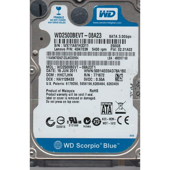 WD2500BEVT-08A23T1, DCM HHCTJHN, Western Digital 250GB SATA 2.5 Hard Drive