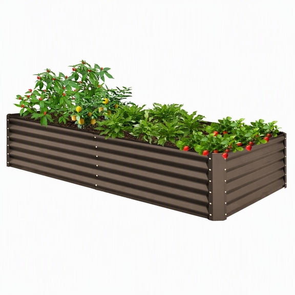 Galvanized Raised Garden Bed 8x4x1.5 ft Large Metal Planter Box for Vegetables Flowers Outdoor Brown