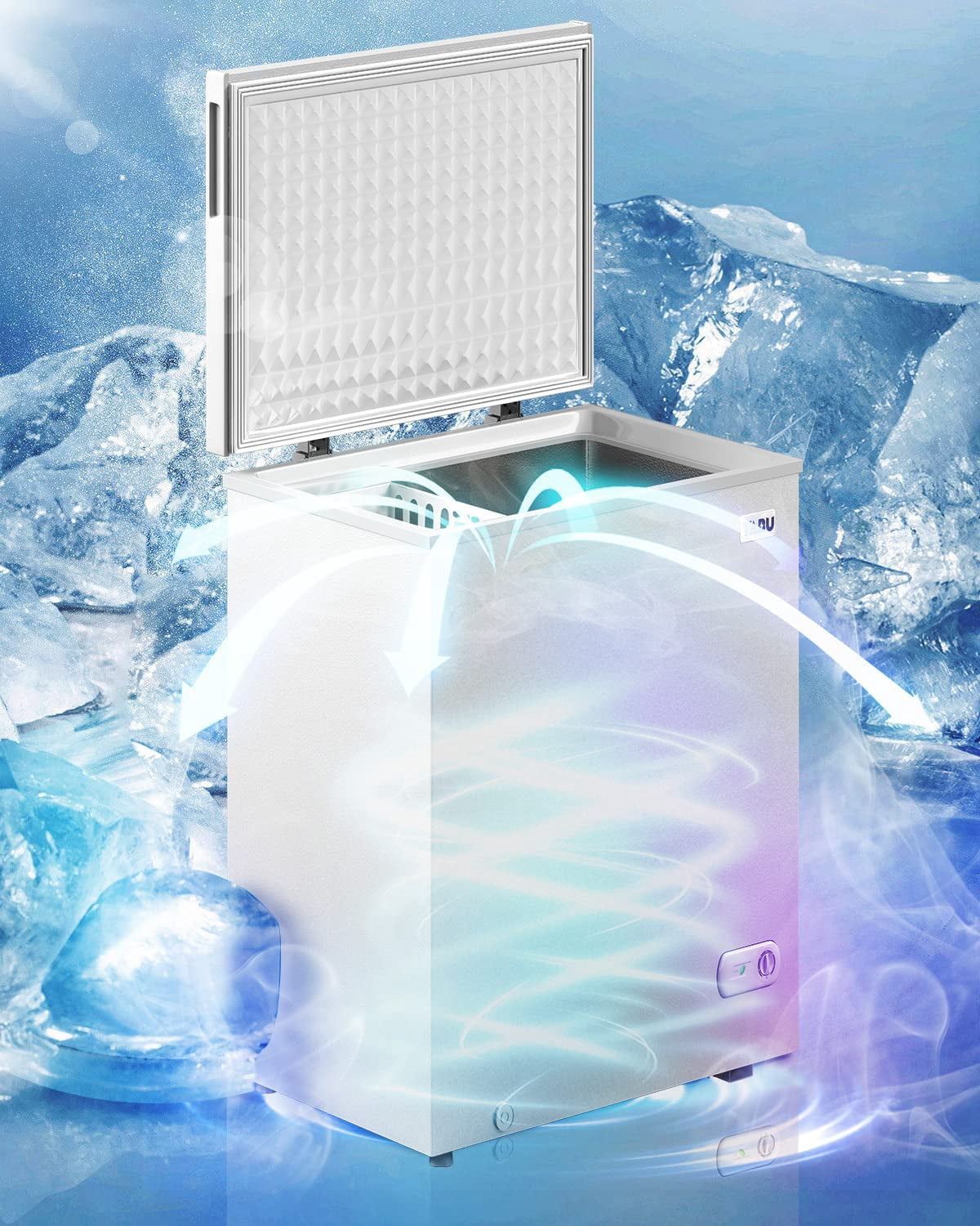 Muhub Chest Freezer, 10.0 Cu ft Deep Freezer with Adjustable Temperature, Mini Freezer with Removable Storage Basket,Compact Freezer with Top Open Door (White)