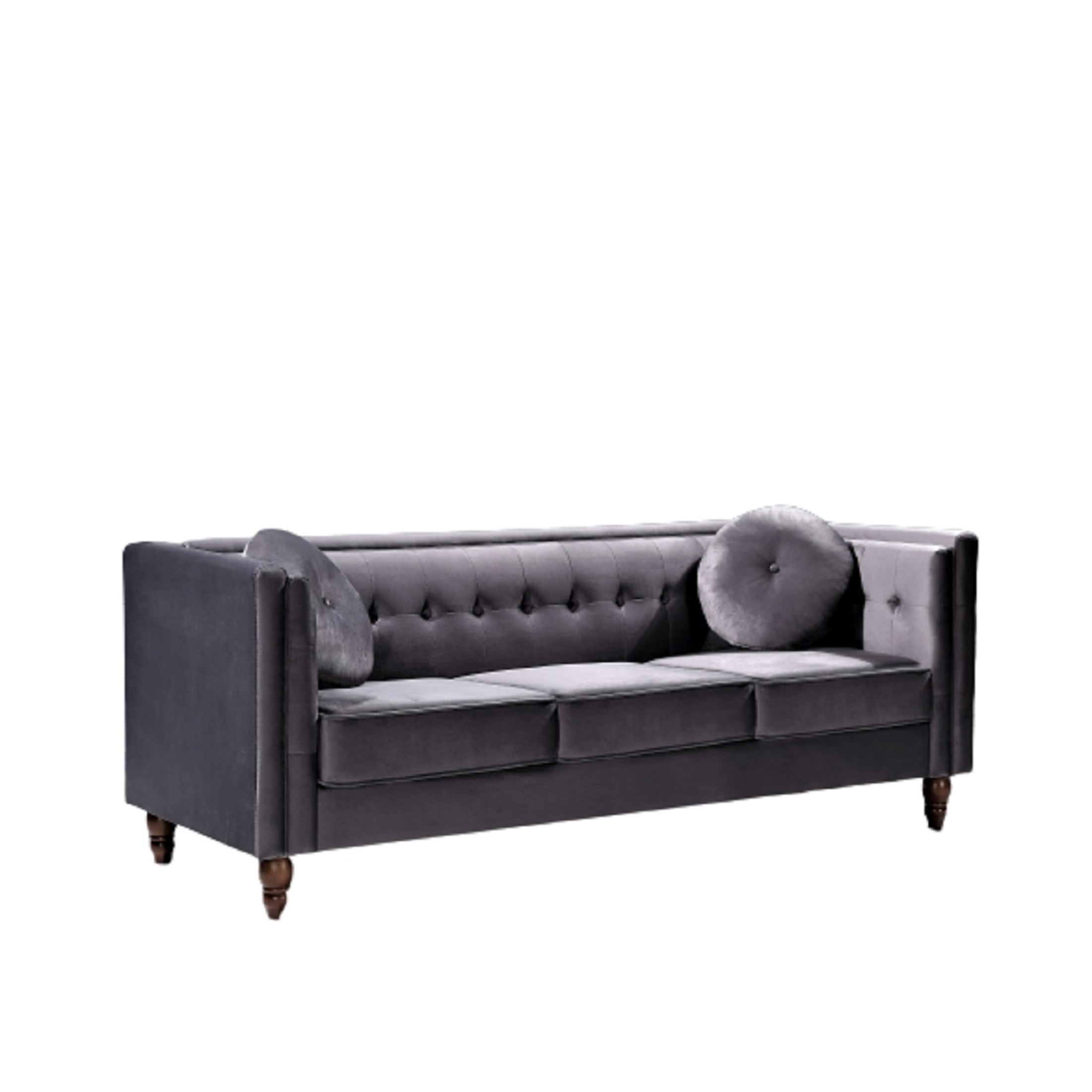 GDF Studio 80.7" Chesterfield Tufted Sofa with Square Arms, Crushed Velvet Upholstery, Gray