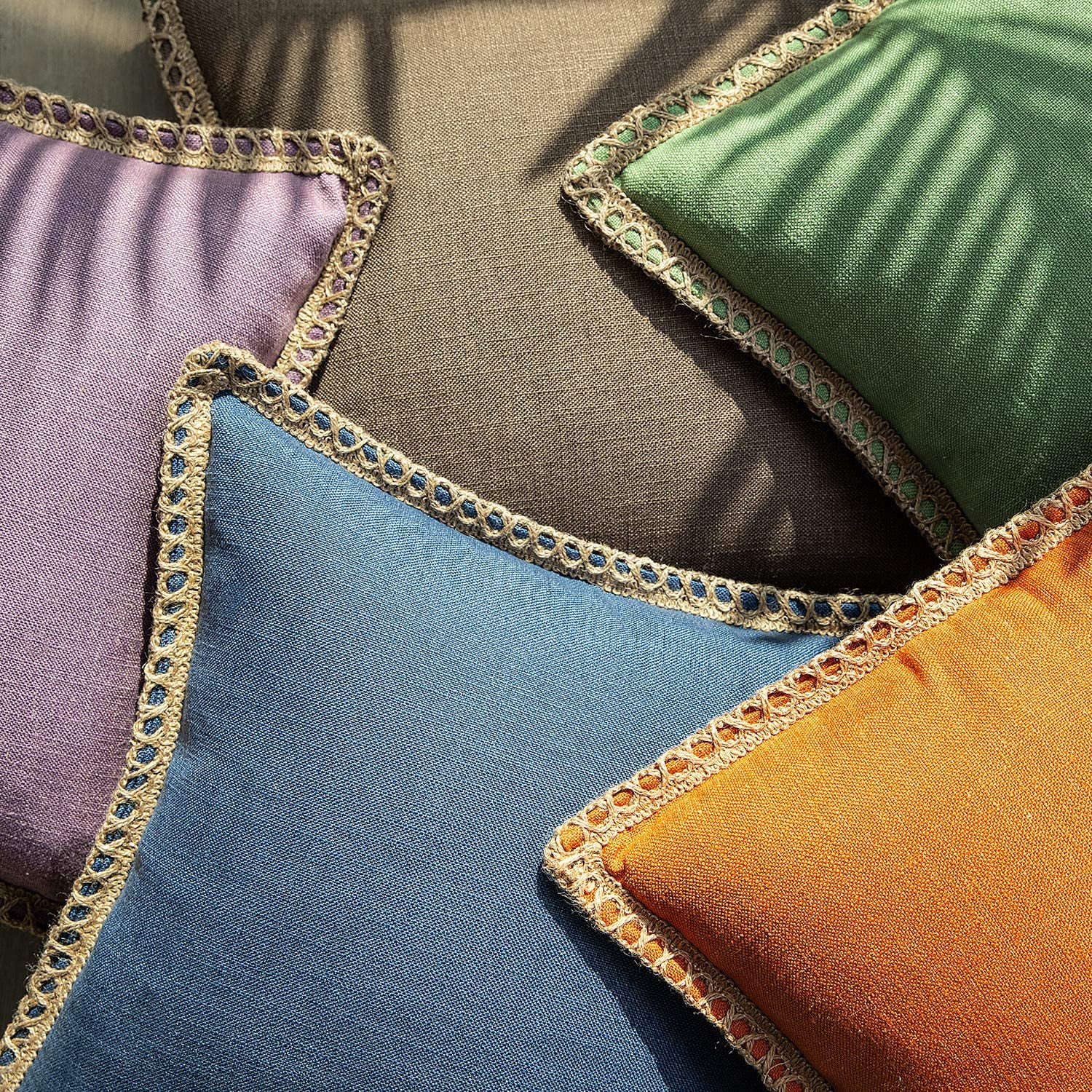 Phantoscope Linen Trimmed Farmhouse Series Decorative Throw Pillow, 20" x 20", Blue, 1 Pack