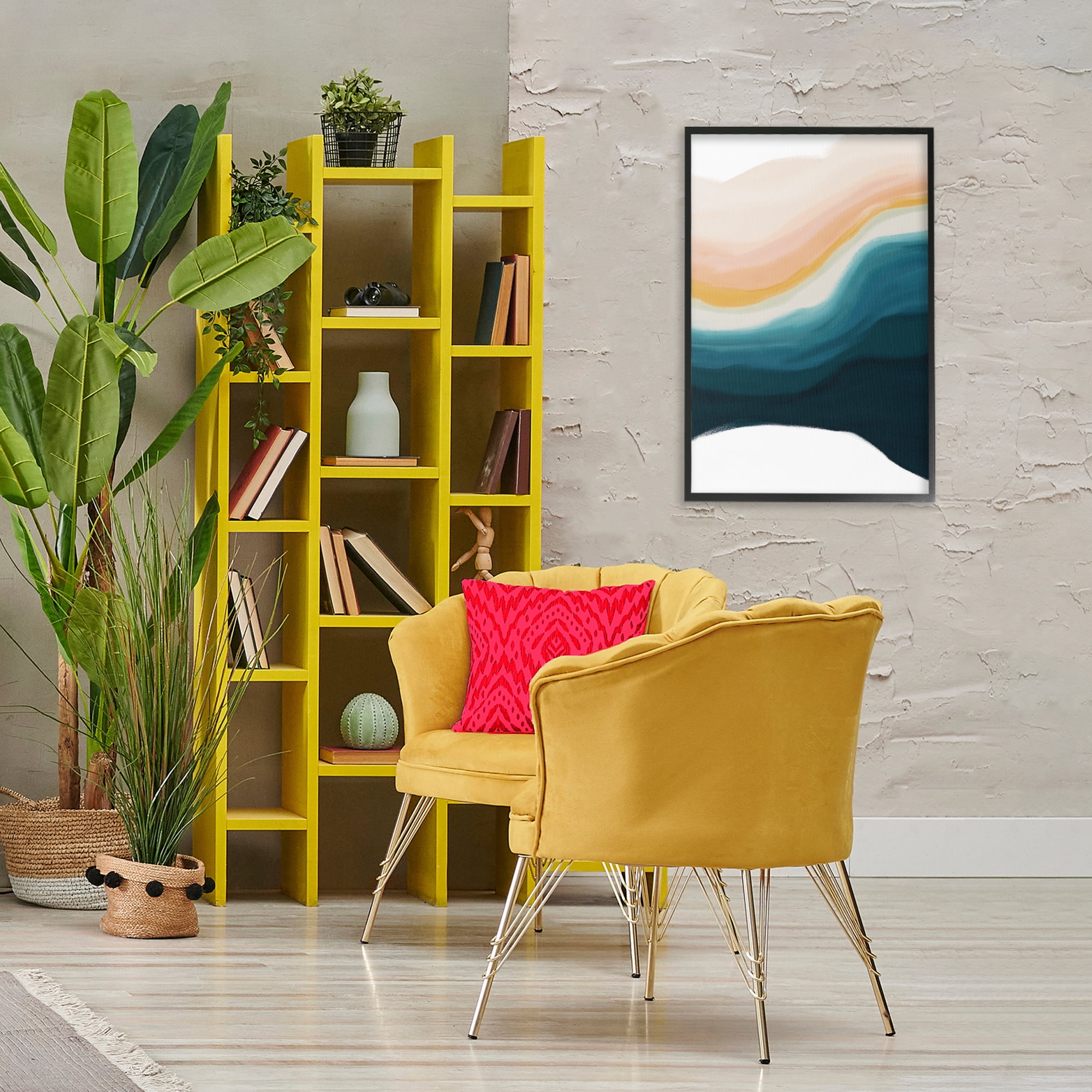Stupell Industries Peach Swirl Fluid Pattern Abstract Painting Black Framed Art Print Wall Art, 20 x 30