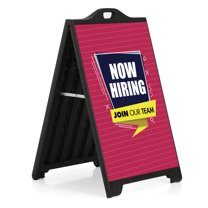 M&T Displays Black Street SignPro Board, Weatherproof A-Frame Sidewalk Curb Sign with 2 24x36 inch Matt Laminated Anti-Glare NOW HIRING JOIN OUR TEAM Sticker Signs, Folding Portable Double Sided