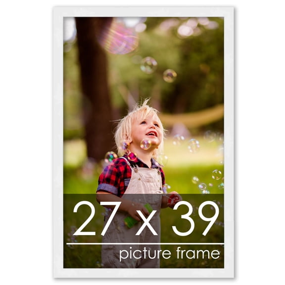 27x39 Frame White Wood Picture Frame - UV Acrylic, Foam Board Backing, & Hanging Hardware Included!