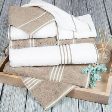 Lavish Home 67-0022-WT 27.5 x 53 in. Rio 100 Percent Cotton Towel Set, White & Taupe - 8 Piece