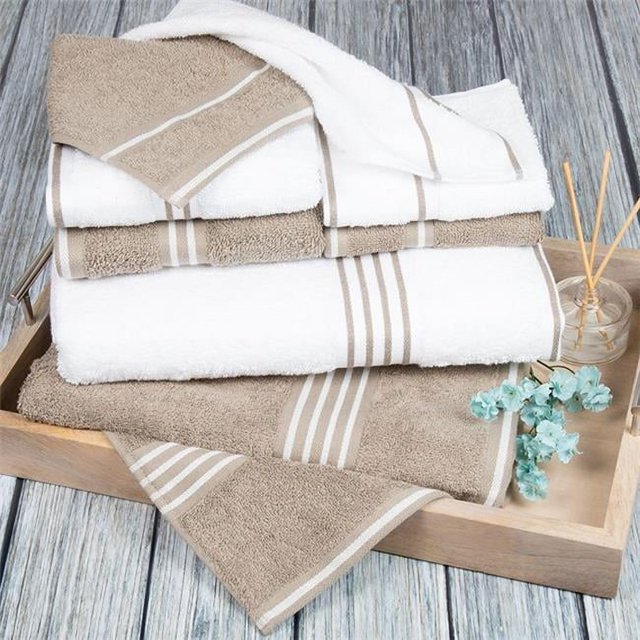 Lavish Home Rio Ensemble de 8 Serviettes 100 % Coton - Blanc & Taupe