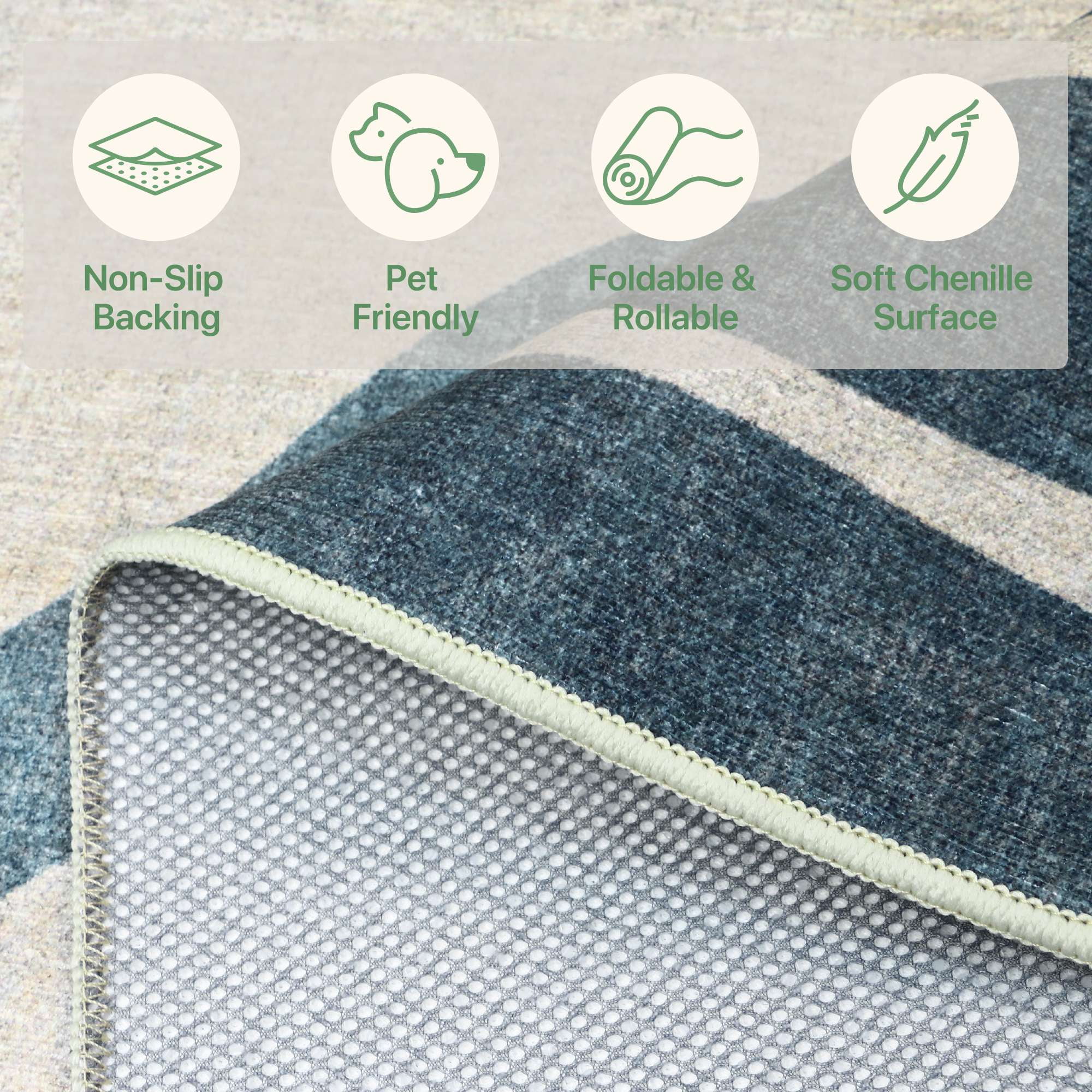 DEORAB Outdoor Rug 5'X8' Chenille Patio Carpet Three-Layer Material Imitation Silicone Spot Molding Camping Outside RV Mat,Blue&Grey