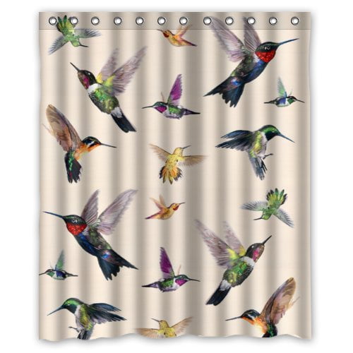 HelloDecor Hummingbird Shower Curtain Polyester Fabric Bathroom