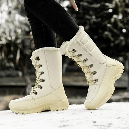 

Gubotare Snow Boots for Women Wide Winter Snow Boot Side Zipper Fashion Booties Booties Comfortable Outdoor Anti Slip Shoes (Beige 9)