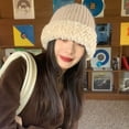 thumbnail image 4 of Autumn Winter Beanie Hat Knitting Plush Contrast Color Warm Stretchy Bucket Hat for Outdoor, 4 of 10