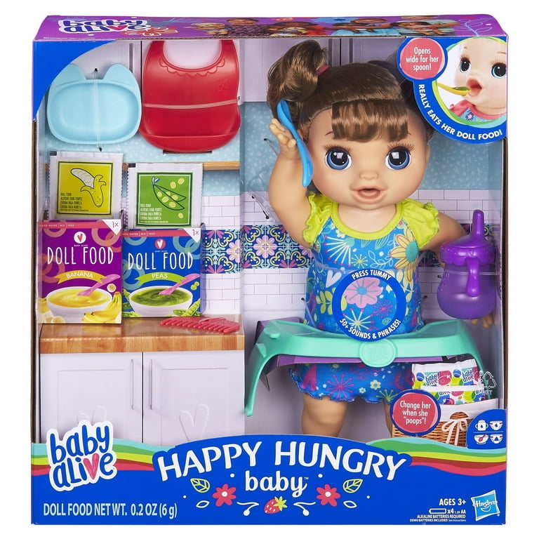 Baby Alive: Happy Hungry Baby 16-Inch Doll Brown Hair, Blue Eyes Kids Toy  for Boys and Girls