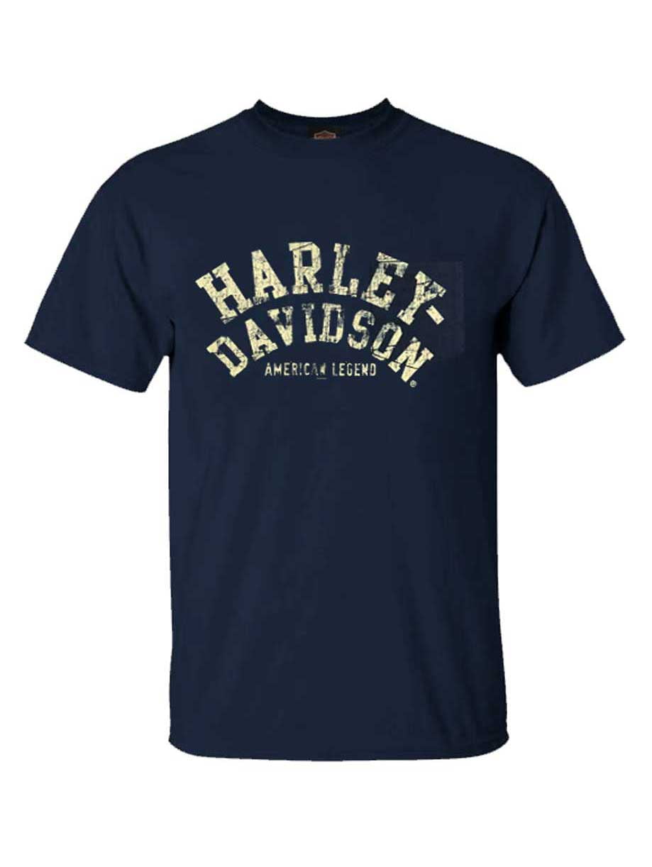 Navy Harley-Davidson Men/'s Distressed Worn Chest Pocket Short Sleeve T-Shirt