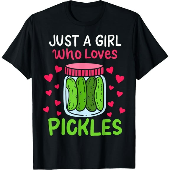 Pickle Cucumber Vegan Girl T-Shirt men and women can wear, black, white, gifts