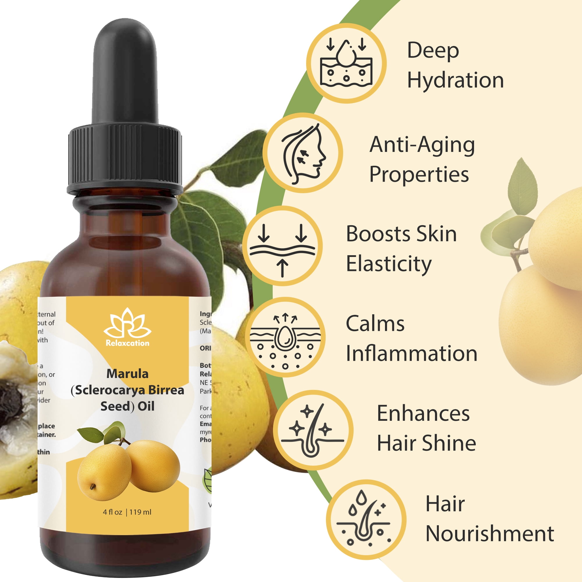 Pure Marula Organic Oil – 100% Cold-Pressed, Natural Face & Body Moisturizer 4 fl oz by Relaxcation