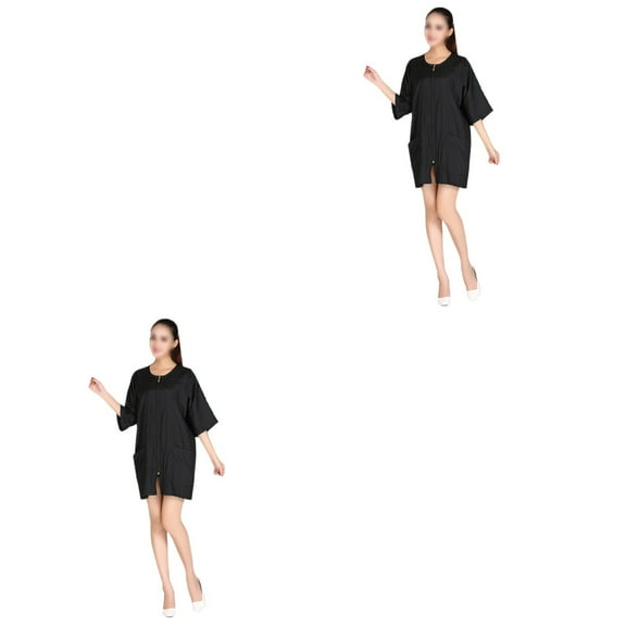 Soimiss 2 pcs Barber Aprons Zipper Salon Hair Stylist Apron Waterproof Short Sleeve Hairdresser Cape (Black)