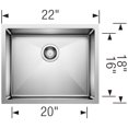 thumbnail image 2 of Quatrus R15 22" Single Bowl Undermount Stainless Steel Kitchen Sink, 2 of 2