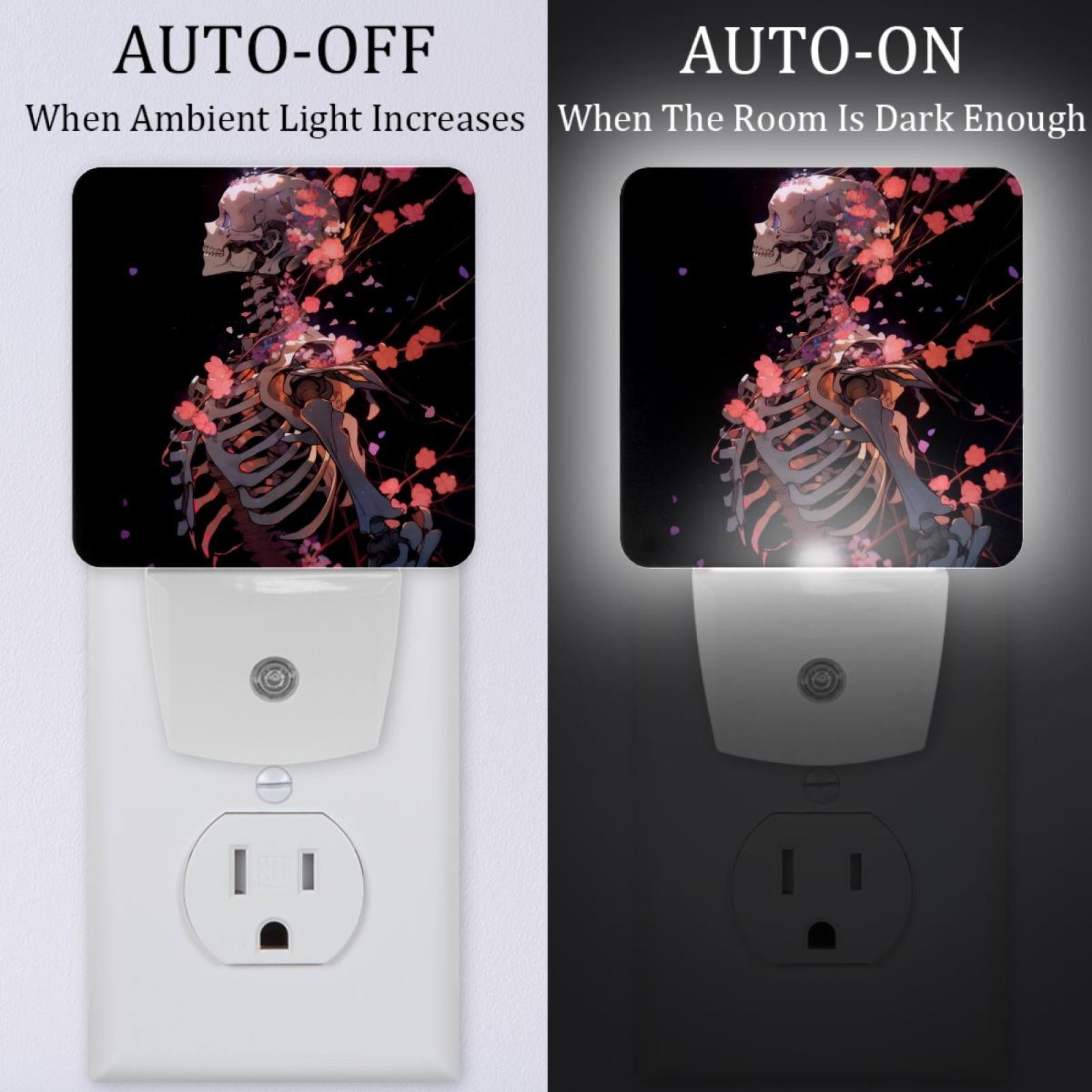 PhooArto Pink Flower Skeleton Plug in LED Night Light Auto Sensor Dusk to Dawn Decorative Night for Bedroom, Bathroom, Kitchen, Hallway, Stairs, Baby's Room, Energy Saving