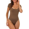 thumbnail image 1 of INSPIRAR CHIC Body de Cuello Cuadrado para Mujeres del Día de la Madre, Camiseta de Manga Corta, Leotardo, Parte Inferior Breve, Tops M Marrón, 1 of 6