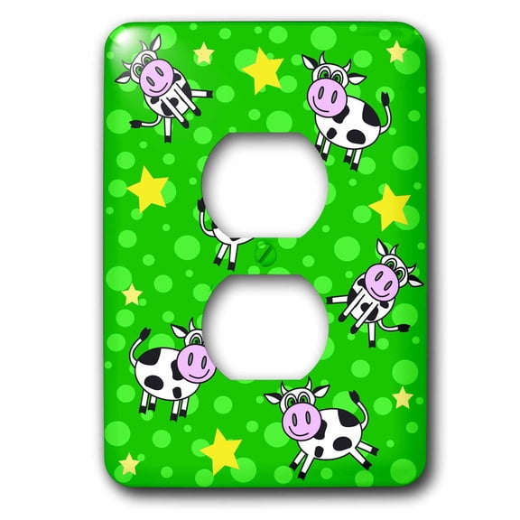 3dRose, Happy Cow Boy Print Green, 2 plug outlet cover