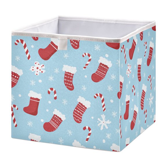 Foldable Fabric Storage Bin Home Cubes Clothing Organizer Bins Large Collapsible Box Basket for Home Organizer Candy Canes and Christmas Stockings
