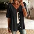 thumbnail image 2 of Stamzod Shackets for Women Casual V Neck Button Down Shirt Tops Summer Beach Short Sleeve Shacket Black B L, 2 of 7