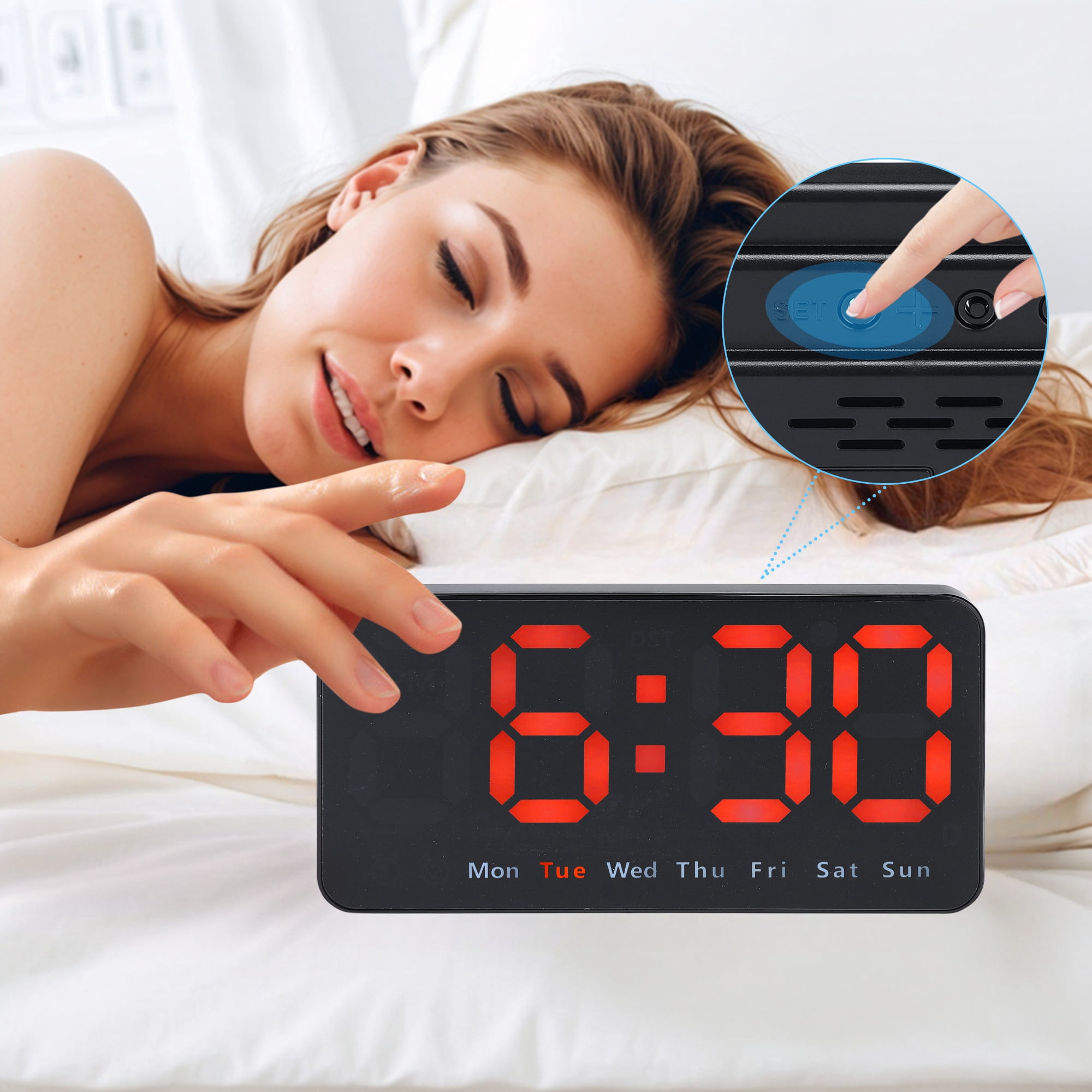 Unique Bargains 2 Pcs Digital Dual Alarm Clock Dimmable Wall Clocks Orange